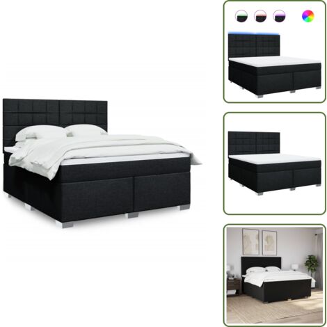 Cabecero ajustable - vidaXL Cama box spring con colchón tela negro 180x200 cm - Cubrecolchón extraíble