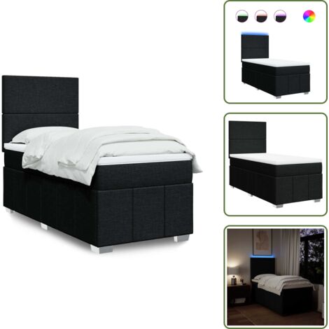 Cabecero ajustable - vidaXL Cama box spring con colchón tela negro 80x200 cm - Colchón ensacado