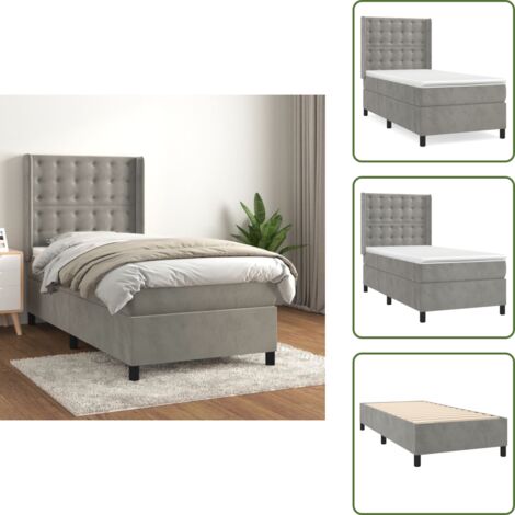 Cabecero ajustable - vidaXL Cama box spring con colchón terciopelo gris claro 90x190 cm - Colchón ensacado
