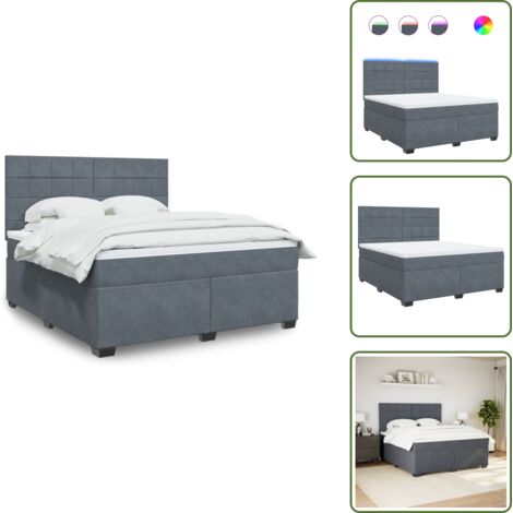 Cabecero ajustable - vidaXL Cama box spring con colchón terciopelo gris oscuro 180x200 cm - Colchón terciopelo