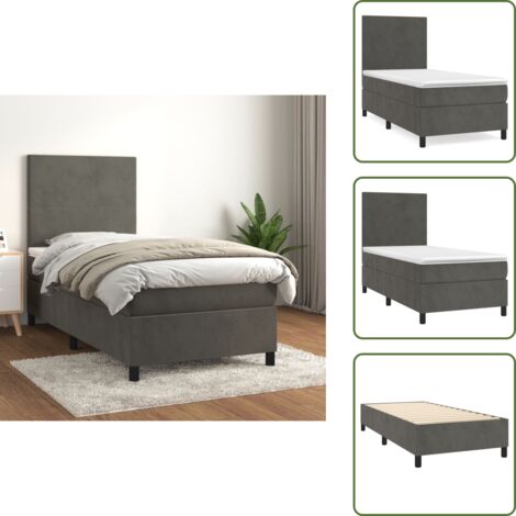 Cabecero ajustable - vidaXL Cama box spring con colchón terciopelo gris oscuro 80x200 cm - Colchón ensacado
