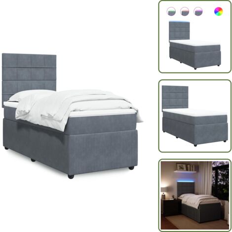 Cabecero ajustable - vidaXL Cama box spring con colchón terciopelo gris oscuro 90x200 cm - Cama de muelles con terciopelo