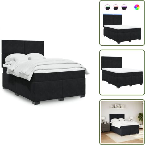 Cabecero ajustable - vidaXL Cama box spring con colchón terciopelo negro 140x190 cm - Cama de muelles con funda extraíble