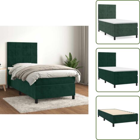 Cabecero ajustable - vidaXL Cama box spring con colchón terciopelo verde oscuro 90x190 cm - Colchón de espuma