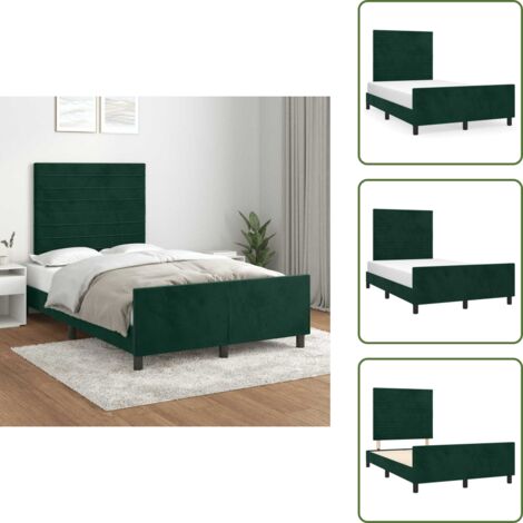Cabecero ajustable - vidaXL Estructura cama sin colchón terciopelo verde oscuro 120x200 cm - Cama con patas