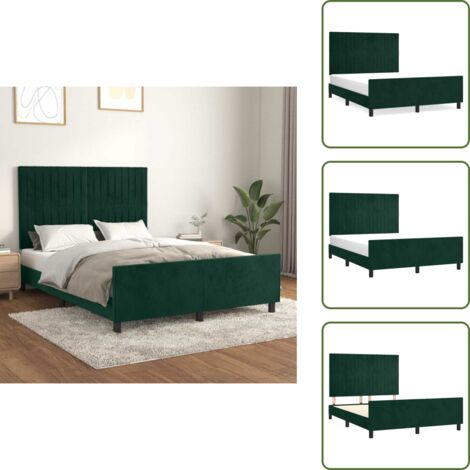 Cabecero ajustable - vidaXL Estructura cama sin colchón terciopelo verde oscuro 140x190 cm - Cama con patas