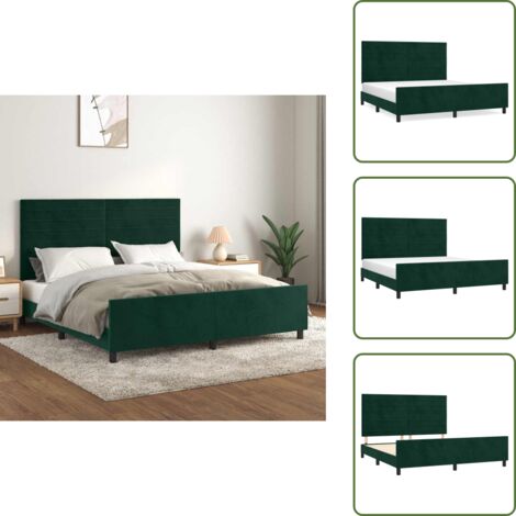 Cabecero ajustable - vidaXL Estructura cama sin colchón terciopelo verde oscuro 160x200 cm - Cama verde oscuro