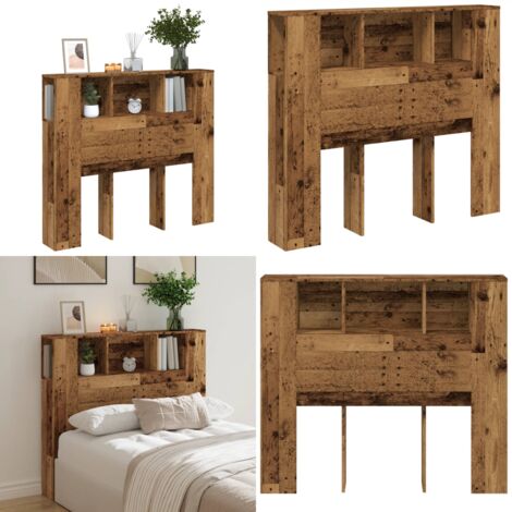 Cabecero armario madera ingeniería envejecida 120x19x104,5 cm - Madera envejecida - Almacenamiento