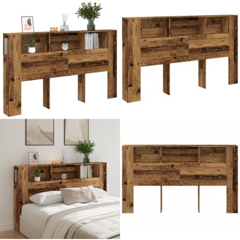 Cabecero armario madera ingeniería envejecida 180x18,5x102,5 cm - Madera envejecida - Almacenamiento