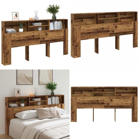Cabecero armario madera ingeniería envejecida 200x19x103,5 cm - Madera envejecida - Almacenamiento