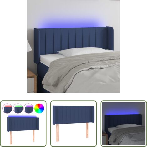 Cabecero azul -  Cabecero con LED de tela azul 103x16x78/88 cm