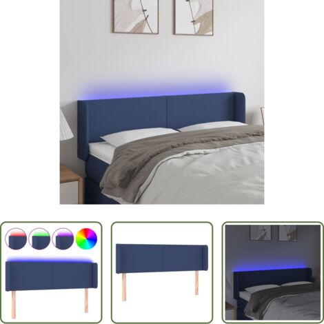 Cabecero azul -  Cabecero con LED de tela azul 147x16x78/88 cm