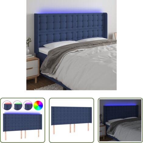 Cabecero azul -  Cabecero con LED de tela azul 163x16x118/128 cm