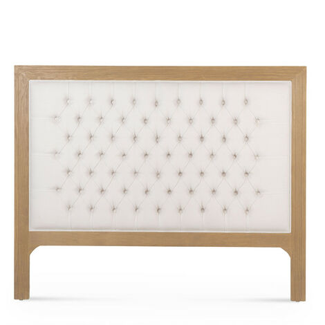 Cabecero cama Wabi Home color madera y tapizado capitoné crudo
