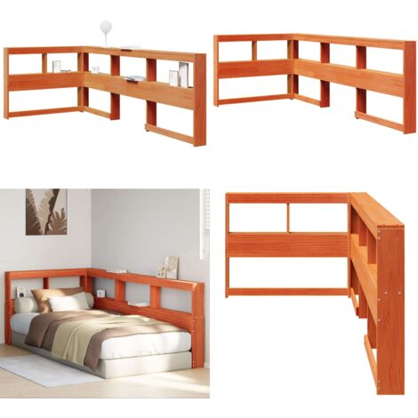 Cabecero cama estantería forma L marrón encerado 80 cm - Estantería - Madera maciza