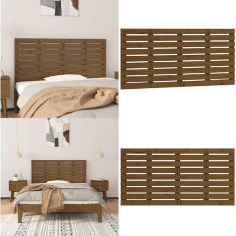 Cabecero cama pared madera maciza pino marrón miel 126x3x63 cm - Cabecero de pared - Madera maciza