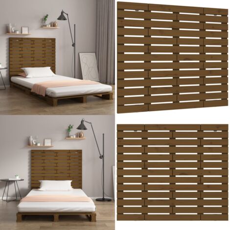 Cabecero cama pared madera maciza pino marrón miel 141x3x91,5cm - Cabecero de pared - Madera maciza