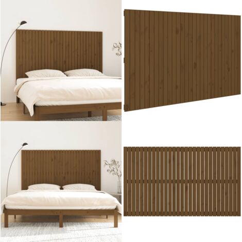 Cabecero cama pared madera maciza pino marrón miel 185x3x110 cm - Cabecero de pared - Madera maciza