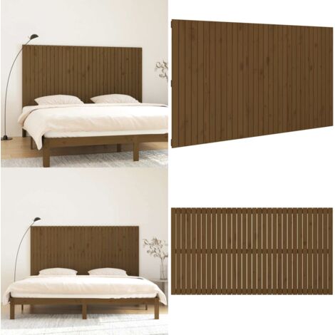 Cabecero cama pared madera maciza pino marrón miel 204x3x110 cm - Cabecero de pared - Madera maciza