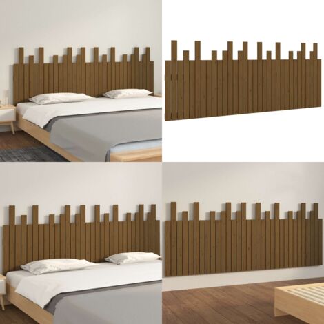 Cabecero cama pared madera maciza pino marrón miel 204x3x80 cm - Cabecero de pared - Madera maciza
