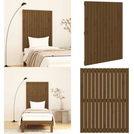 Cabecero cama pared madera maciza pino marrón miel 82,5x3x110cm - Cabecero de pared - Madera maciza