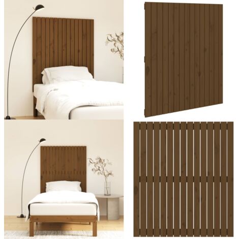 Cabecero cama pared madera maciza pino marrón miel 95,5x3x110cm - Cabecero de pared - Madera maciza