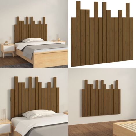 Cabecero cama pared madera maciza pino marrón miel 95,5x3x80 cm - Cabecero de pared - Madera maciza