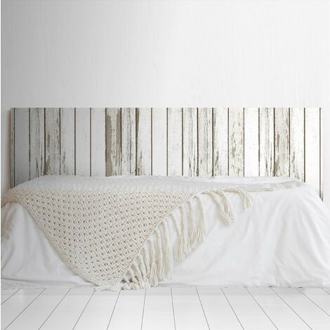 Cabecero Cama PVC Decorativo Económico Impresa Textura Madera Tablas Envejecida Verticales Estrechas Pintada Blanco Varias Medidas (200 cm x 60 cm)