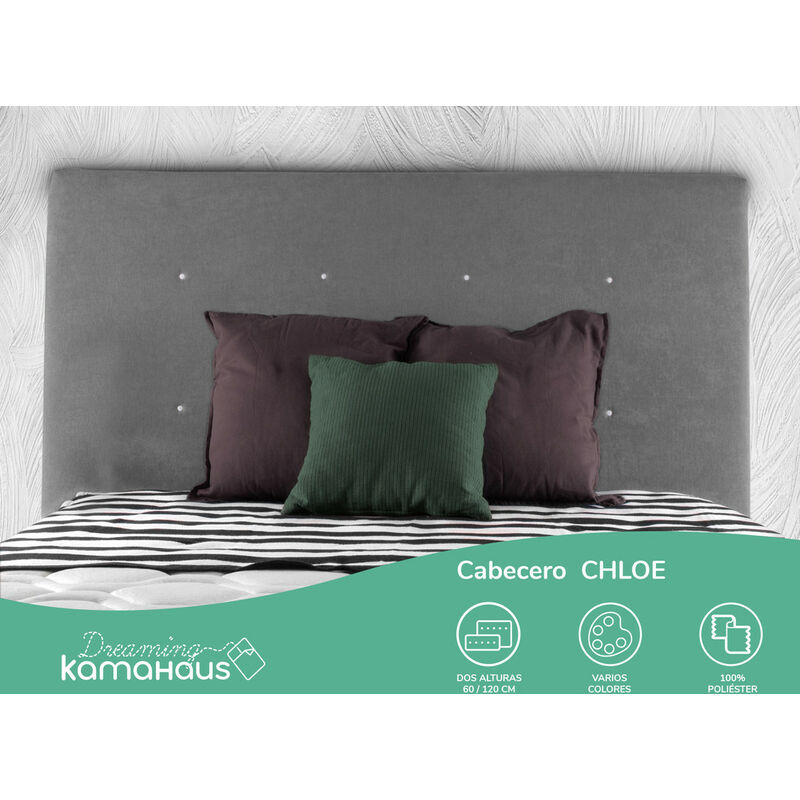 

Cabecero Chloe | Tapizado Tejido Nido | Antimanchas 100 x 60 cm | Para camas de 90 cm Color Nido 2/Gris