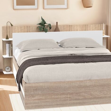 Cabecero CIRI para camas de 140 y 160 CM con compartimentos blancos y de madera