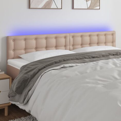 Cabecero con LED cuero sintético color capuchino 180x5x78/88 cm