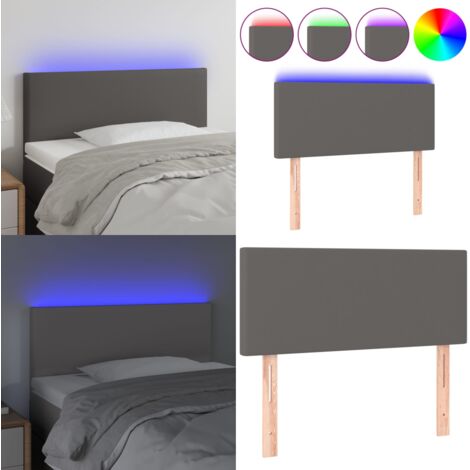 Cabecero con LED cuero sintético gris 80x5x78/88 cm - Cuero sintético - Luz LED