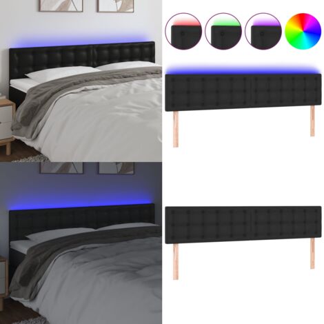 Cabecero con LED cuero sintético negro 180x5x78/88 cm - Cuero sintético - Cabecero de cama