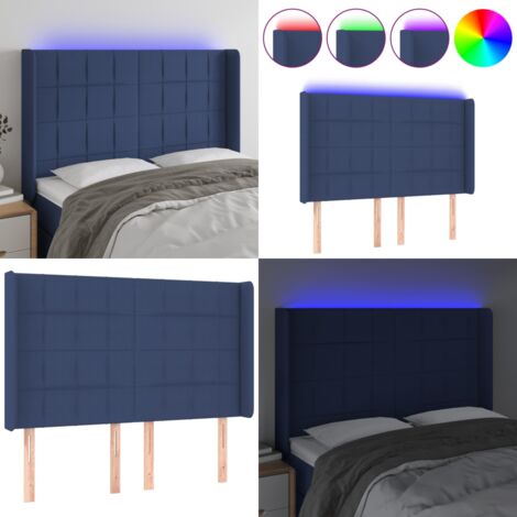 Cabecero con LED de tela azul 147x16x118/128 cm - Cabecero azul - Cabecero de cama