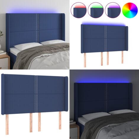 Cabecero con LED de tela azul 147x16x118/128 cm - Cabecero azul - Cabecero de cama