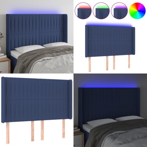 Cabecero con LED de tela azul 147x16x118/128 cm - Cabecero azul - Cabecero de cama