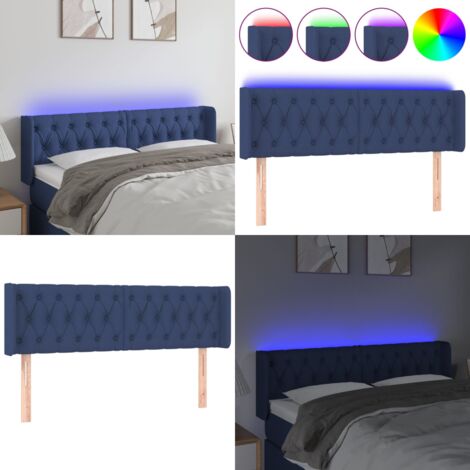 Cabecero con LED de tela azul 147x16x78/88 cm - Cabecero azul - Cabecero de cama