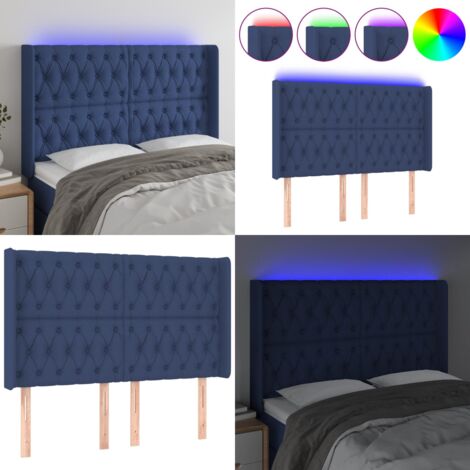 Cabecero con LED de tela azul 163x16x118/128 cm - Cabecero azul - Cabecero con luz LED