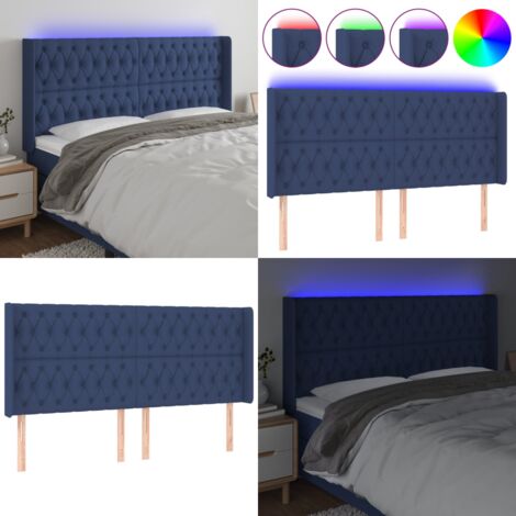 Cabecero con LED de tela azul 203x16x118/128 cm - Cabecero azul - Cabecero de cama