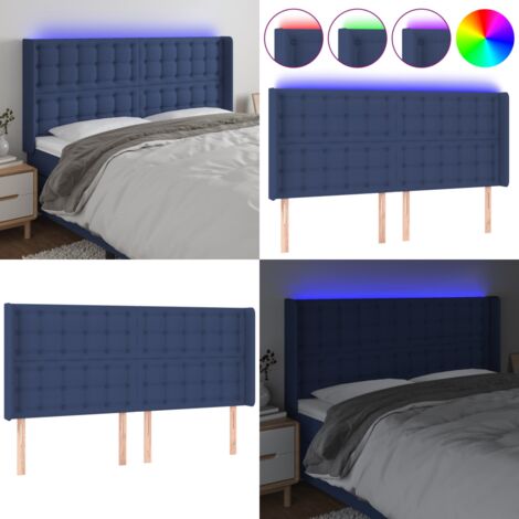 Cabecero con LED de tela azul 203x16x118/128 cm - Cabecero azul - Cabecero de cama