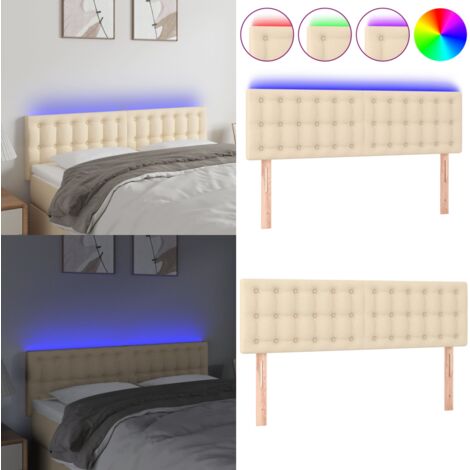 Cabecero con LED de tela color crema 144x5x78/88 cm - Cabecero de cama - Cabecero LED