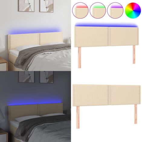 Cabecero con LED de tela color crema 144x5x78/88 cm - Cabecero de cama - Cabecero LED