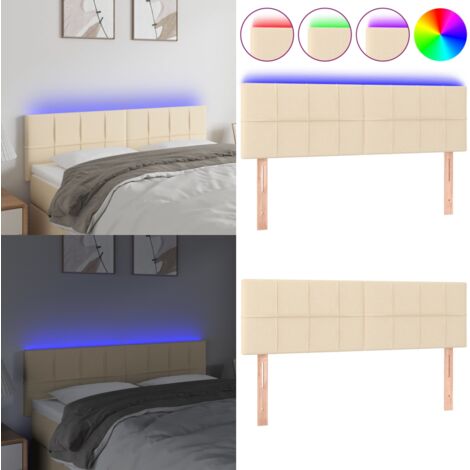Cabecero con LED de tela color crema 144x5x78/88 cm - Cabecero de cama - Cabecero LED