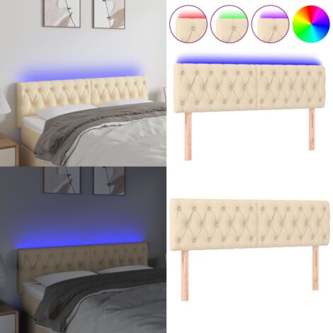 Cabecero con LED de tela color crema 160x7x78/88 cm - Cabecero de cama - Tira LED