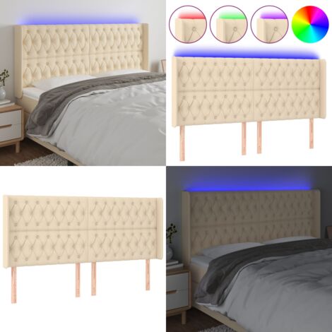 Cabecero con LED de tela color crema 203x16x118/128 cm - Cabecero de cama - Luz LED