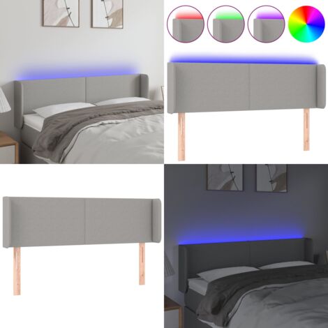 Cabecero con LED de tela gris claro 147x16x78/88 cm - Cabecero de cama - Cabecero LED