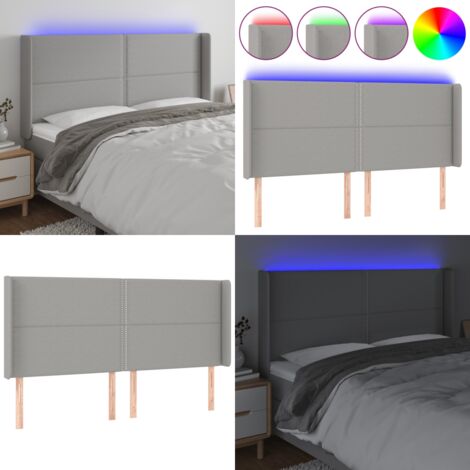 Cabecero con LED de tela gris claro 203x16x118/128 cm - Cabecero de cama - Luz LED