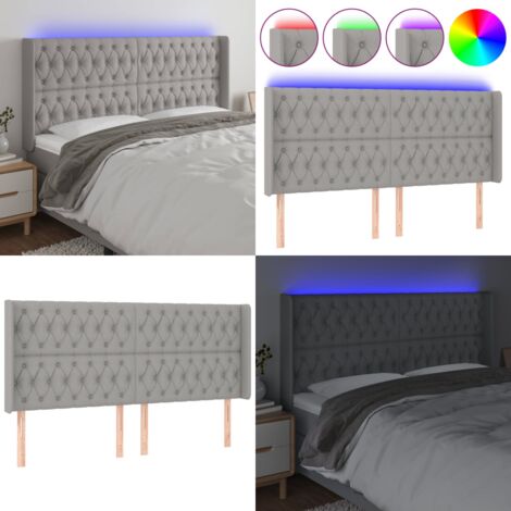 Cabecero con LED de tela gris claro 203x16x118/128 cm - Cabecero de cama - Luz LED