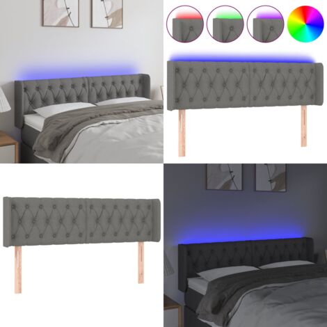 Cabecero con LED de tela gris oscuro 147x16x78/88 cm - Cabecero de cama - Luz LED