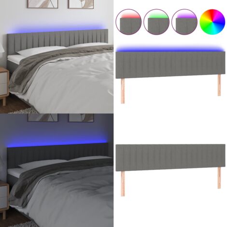 Cabecero con LED de tela gris oscuro 200x5x78/88 cm - Cabecero de cama - Tira LED